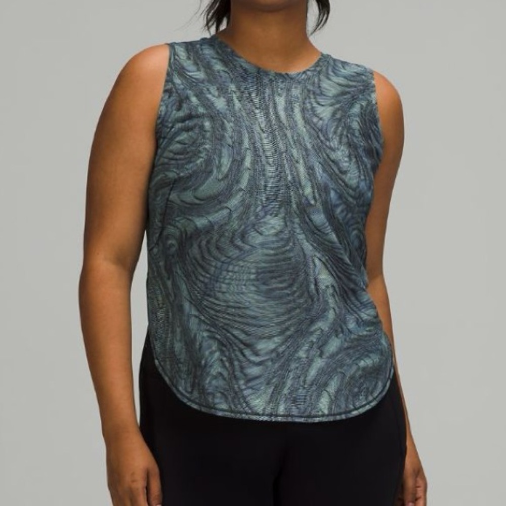 Lululemon High Neck Split Hem Run Tank Top workout blue multi size 4